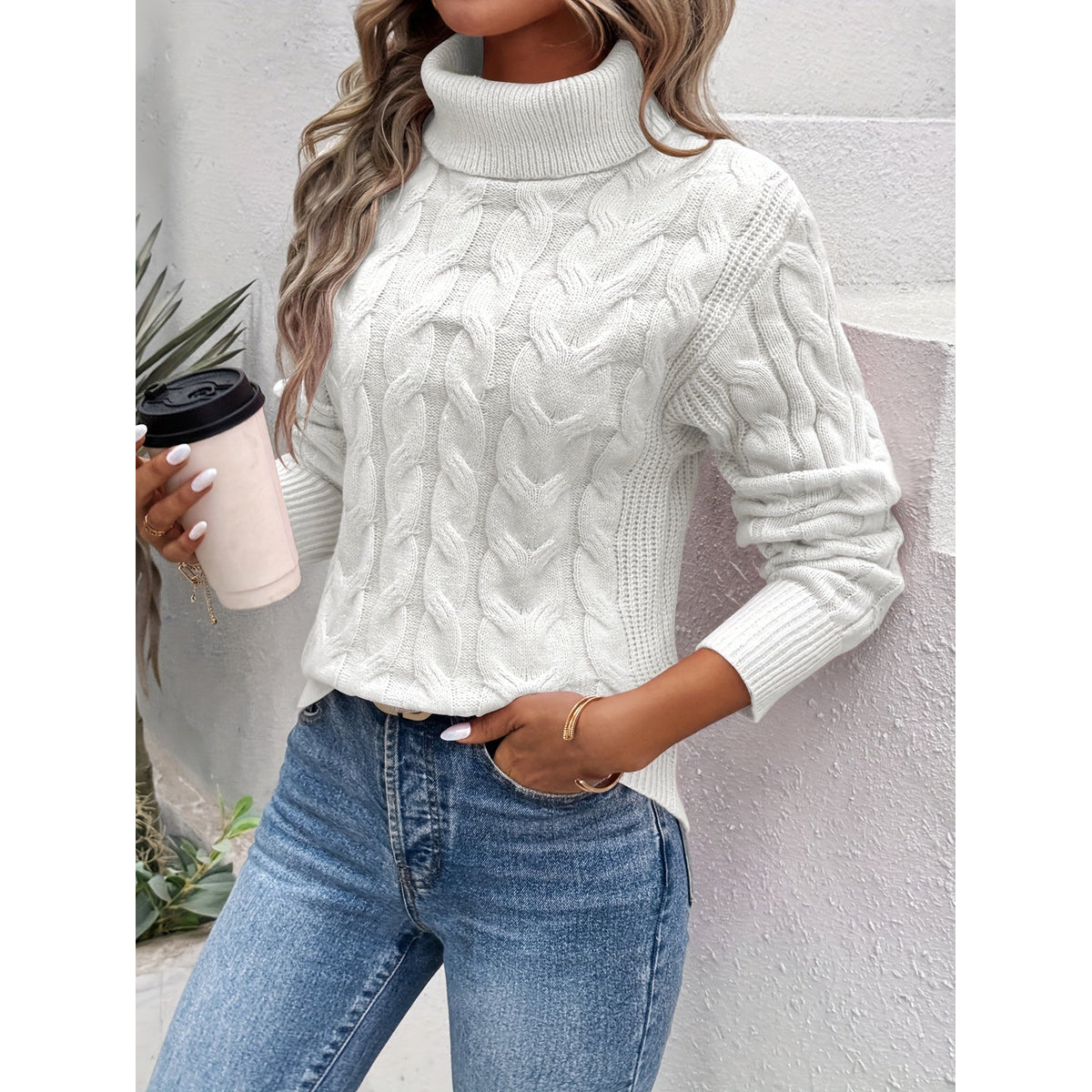 Warm Cotton Sweater Women Turtleneck Slim Fit Casual Chic 6
