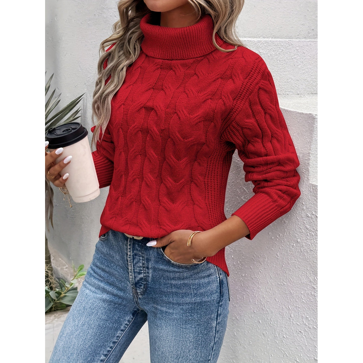 Warm Cotton Sweater Women Turtleneck Slim Fit Casual Chic 9