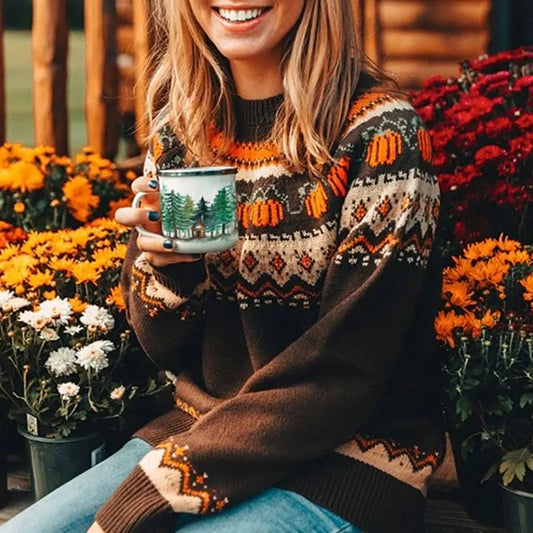 Warm Ethnic Sweater Women Cozy Autumn Essential Stylish Design 0