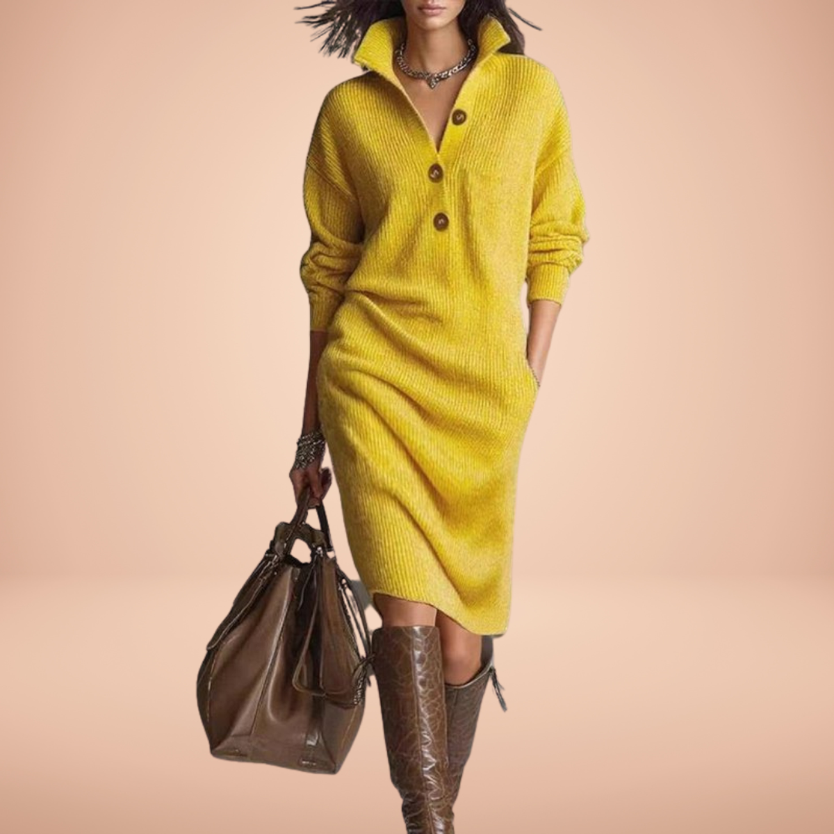 Warm Knit Dress Women's Elegant Chic Style Comfortable Long Sleeve 1