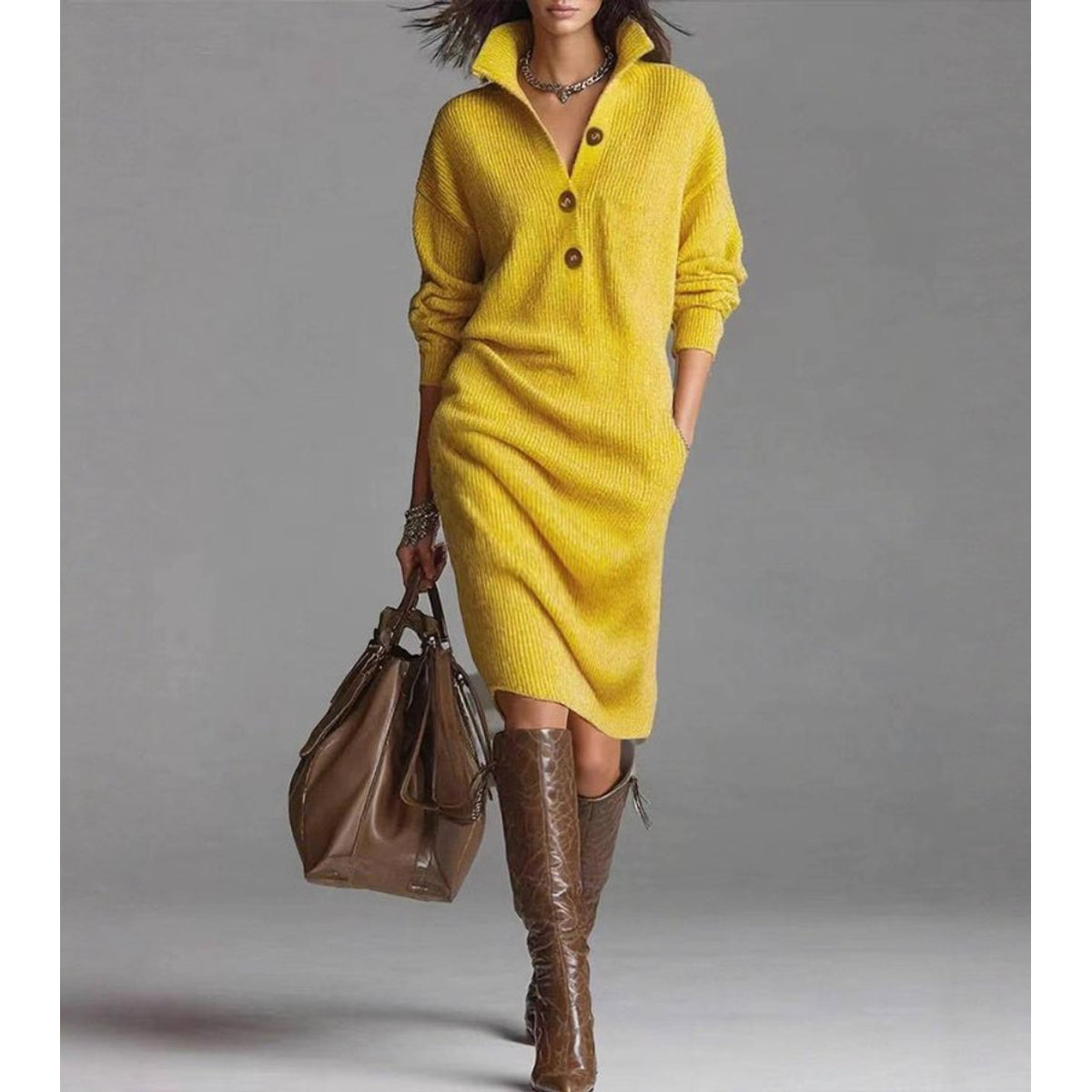 Warm Knit Dress Women's Elegant Chic Style Comfortable Long Sleeve 7