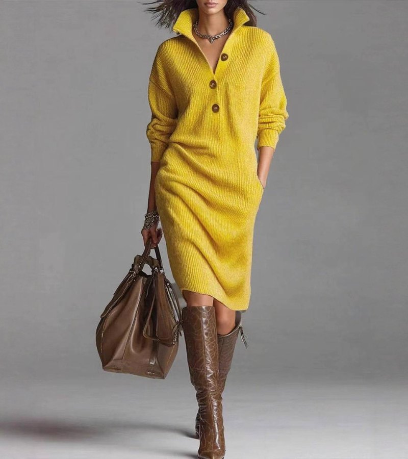 Warm Knit Dress Women's Elegant Chic Style Comfortable Long Sleeve 7