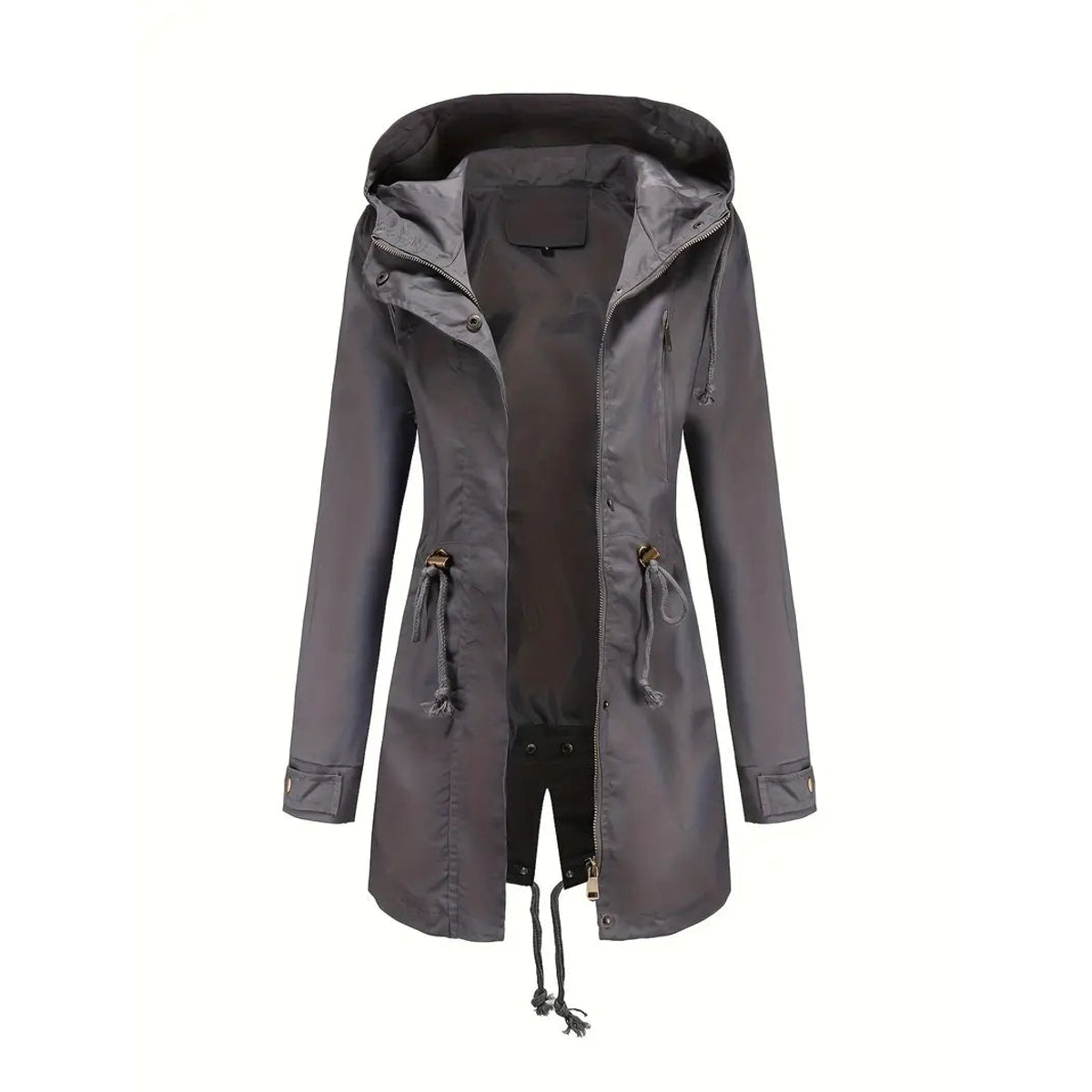 Waterproof Black Trench Coat Women Adjustable Hood Long Sleeves Spring Autumn 3