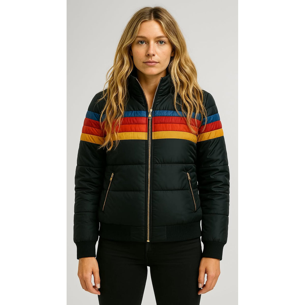 Waterproof Puffer Jacket Women Colorblock Hooded Winter Coat Stylish Insulated 2