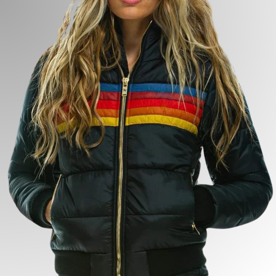 Waterproof Puffer Jacket Women Colorblock Hooded Winter Coat Stylish Insulated 3