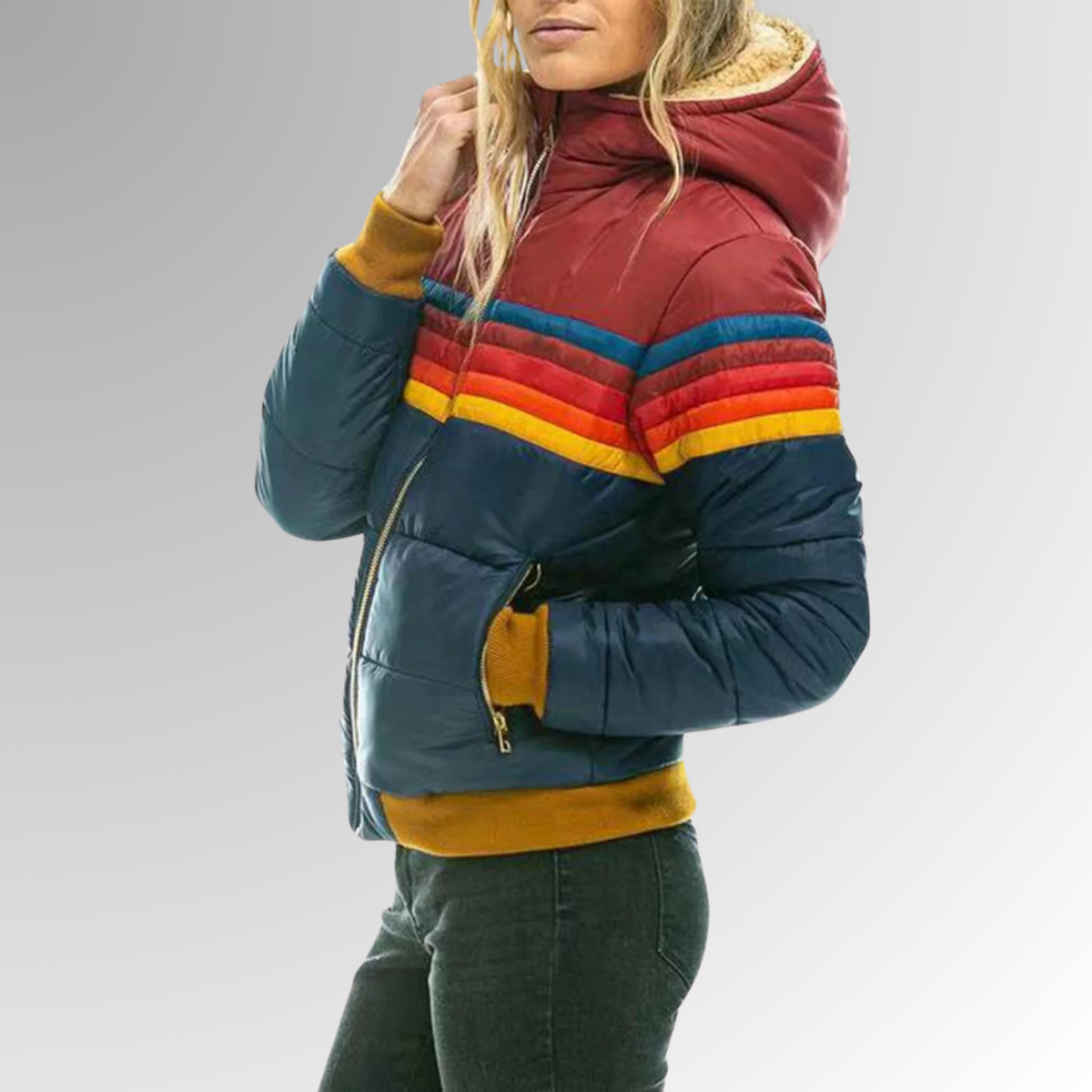 Waterproof Puffer Jacket Women Colorblock Hooded Winter Coat Stylish Insulated 7