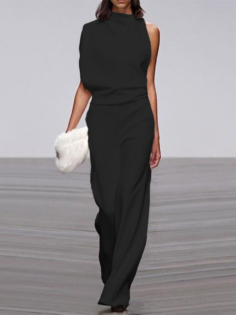 White Jumpsuit Women Sleeveless Wide Leg Casual Summer Outfit Elegant 0