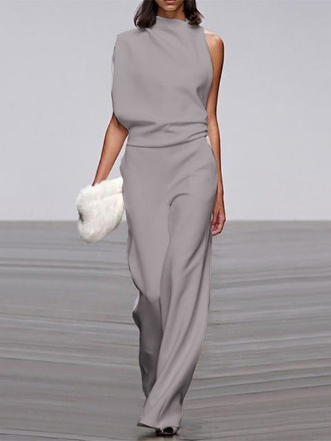 White Jumpsuit Women Sleeveless Wide Leg Casual Summer Outfit Elegant 1