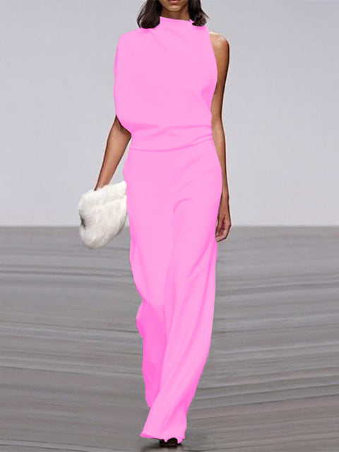 White Jumpsuit Women Sleeveless Wide Leg Casual Summer Outfit Elegant 2