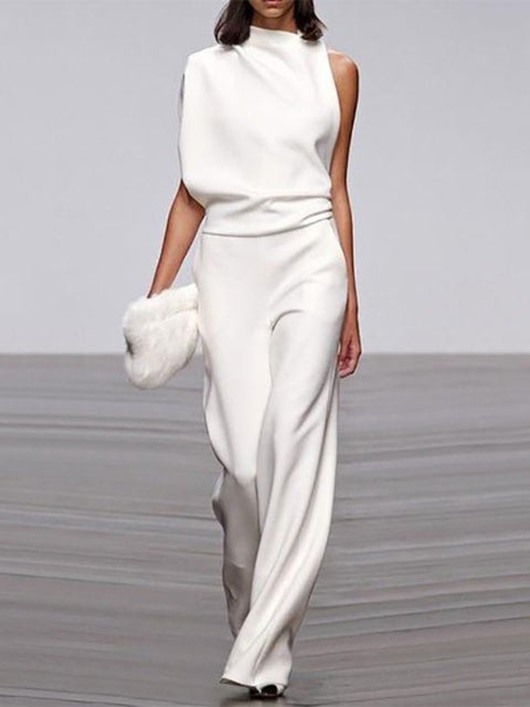 White Jumpsuit Women Sleeveless Wide Leg Casual Summer Outfit Elegant 7