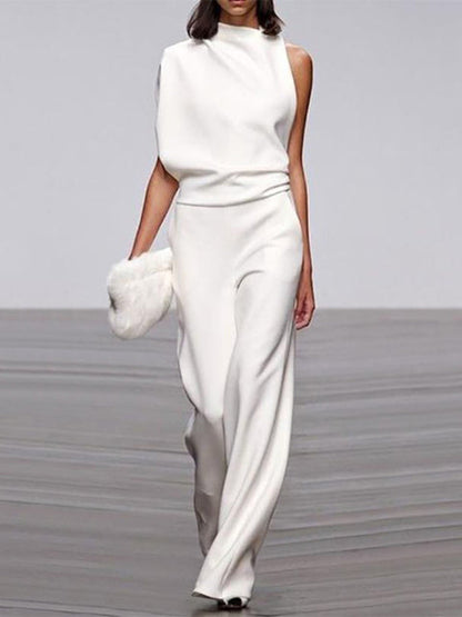 White Jumpsuit Women Sleeveless Wide Leg Casual Summer Outfit Elegant 7