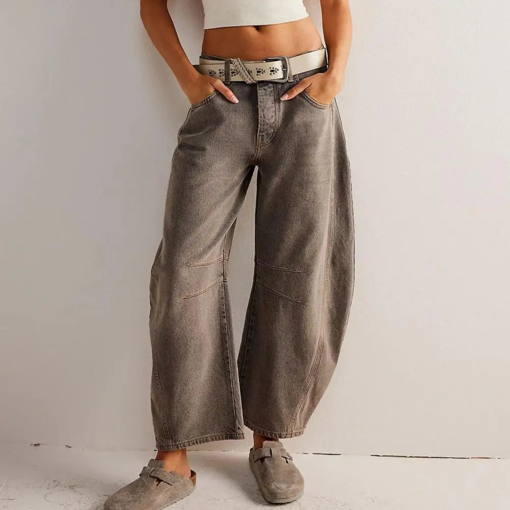 Wide Leg Denim Jeans Vintage Style Comfortable Fit Ankle Length 11
