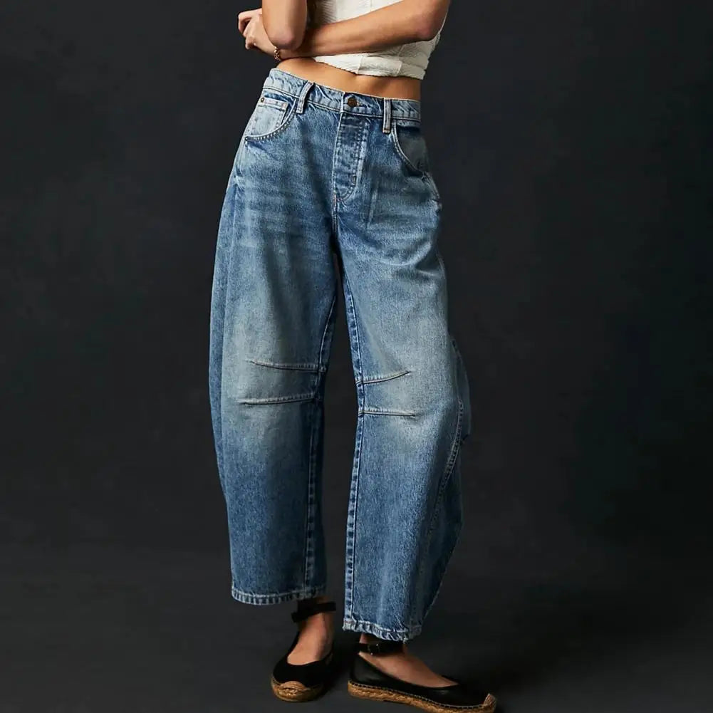 Wide Leg Denim Jeans Vintage Style Comfortable Fit Ankle Length 12