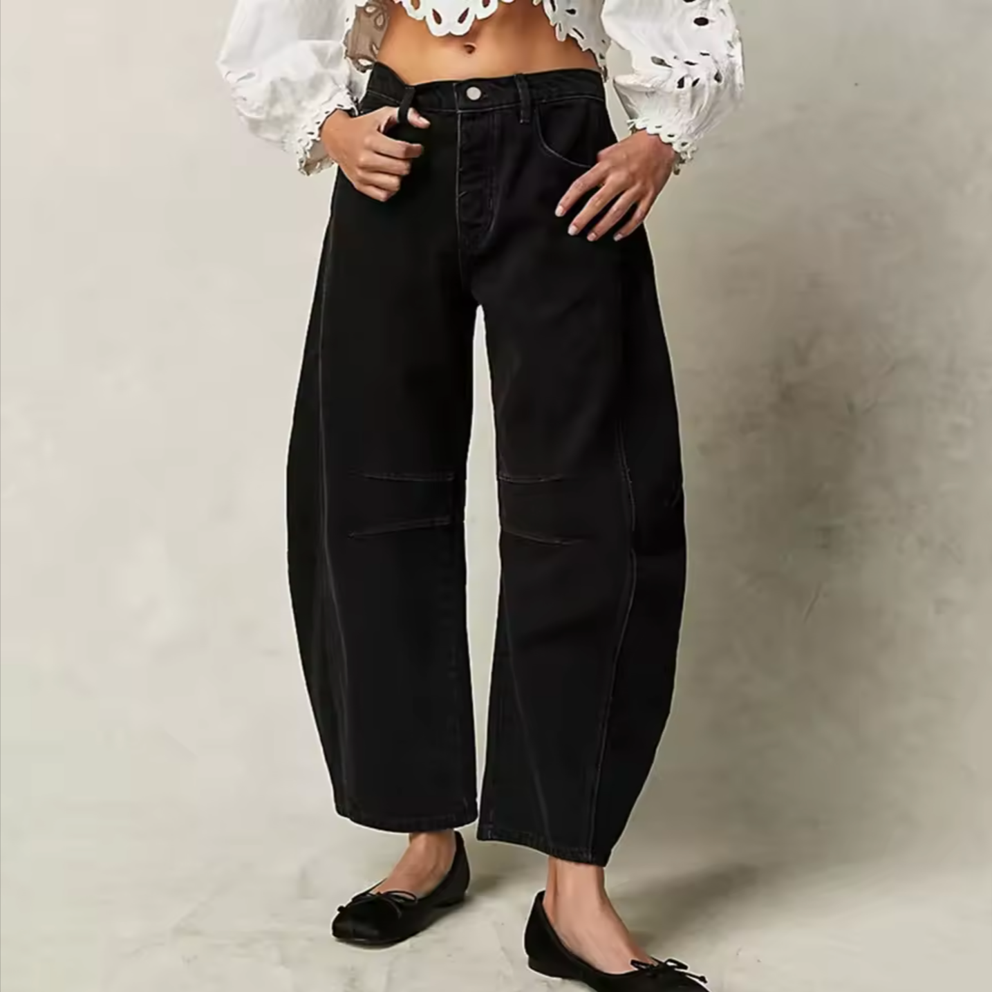 Wide Leg Denim Jeans Vintage Style Comfortable Fit Ankle Length 6