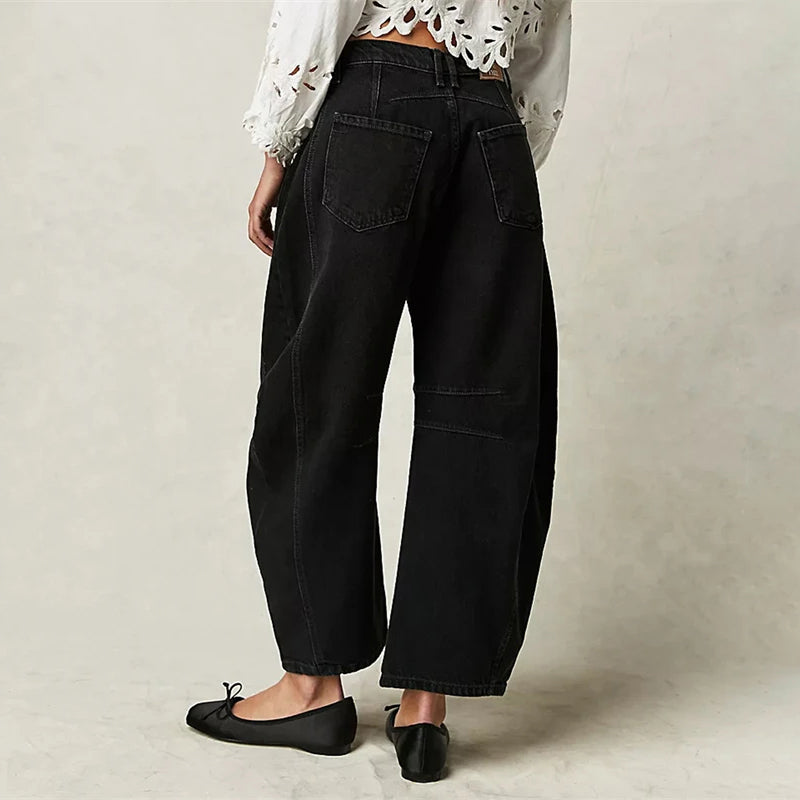 Wide Leg Denim Jeans Vintage Style Comfortable Fit Ankle Length 7
