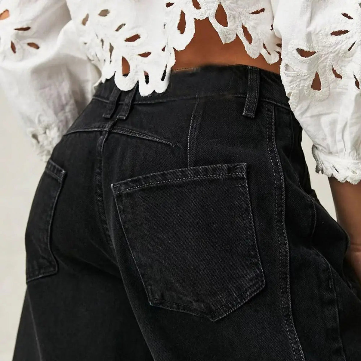 Wide Leg Denim Jeans Vintage Style Comfortable Fit Ankle Length 8