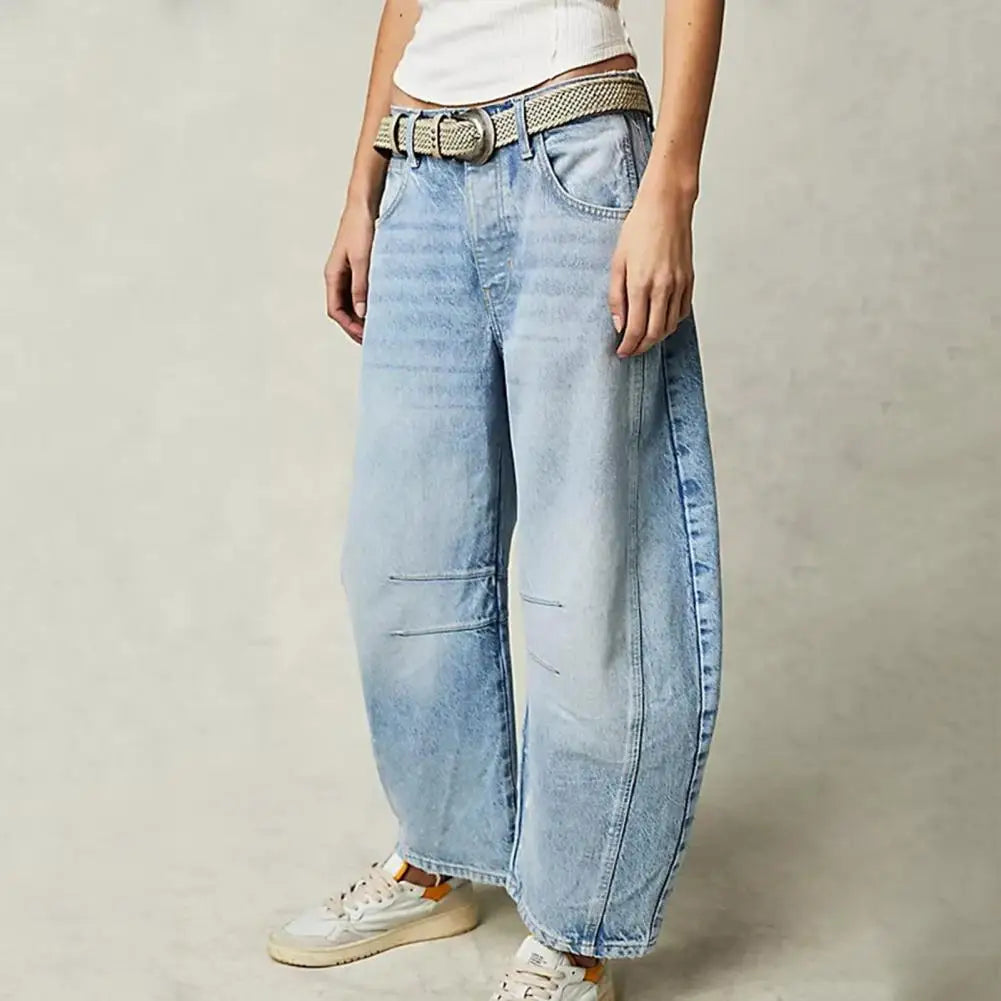 Wide Leg Denim Jeans Vintage Style Comfortable Fit Ankle Length 9