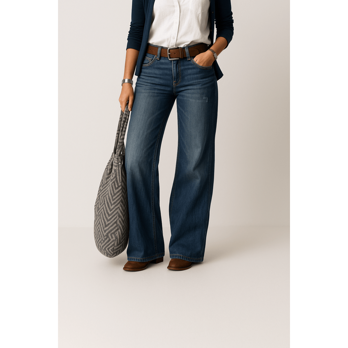 Wide Leg Jeans Women High Waisted Casual Chic Denim Trousers 0