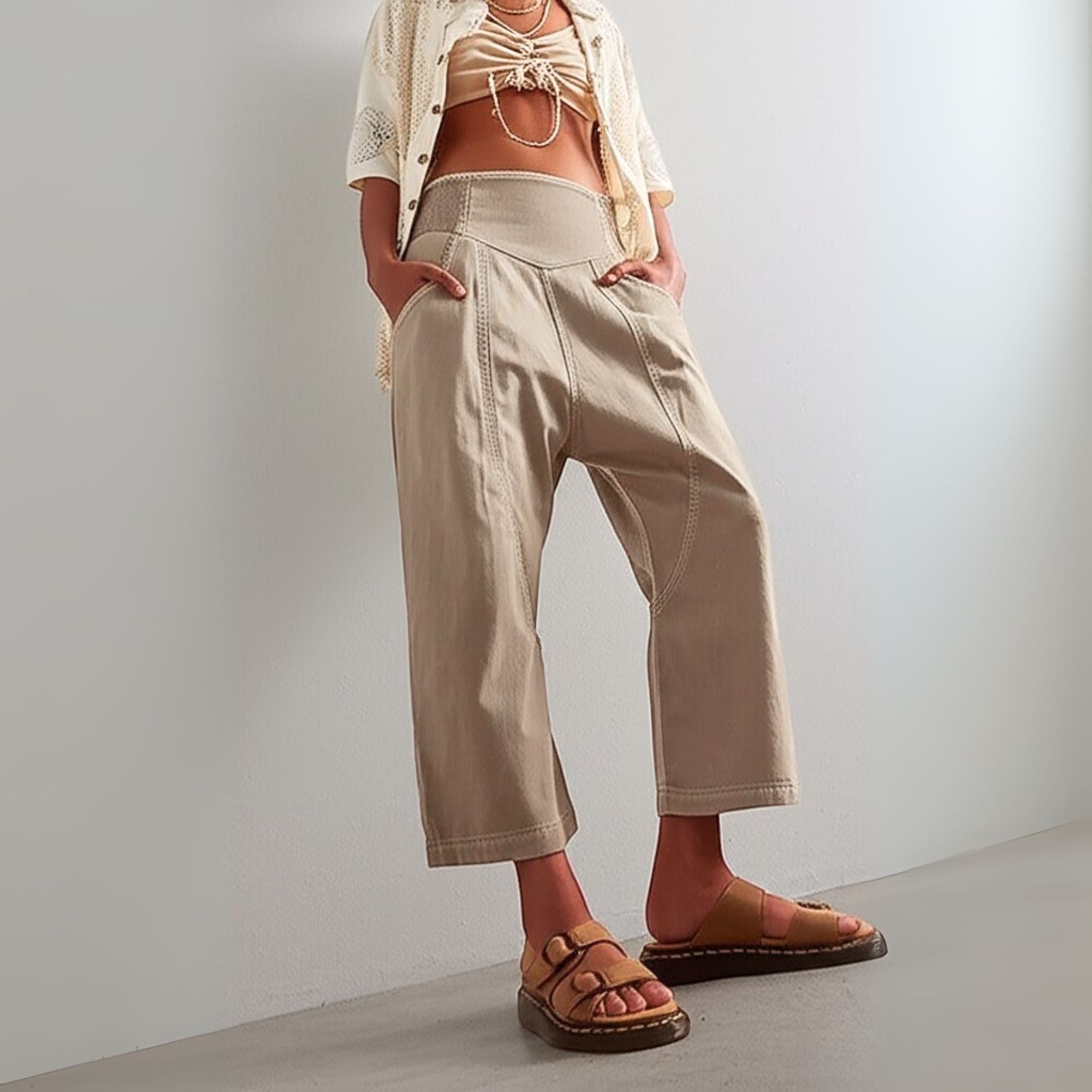 Wide Leg Pants Women Sculpted Harem Cut Denim Casual Chic 5