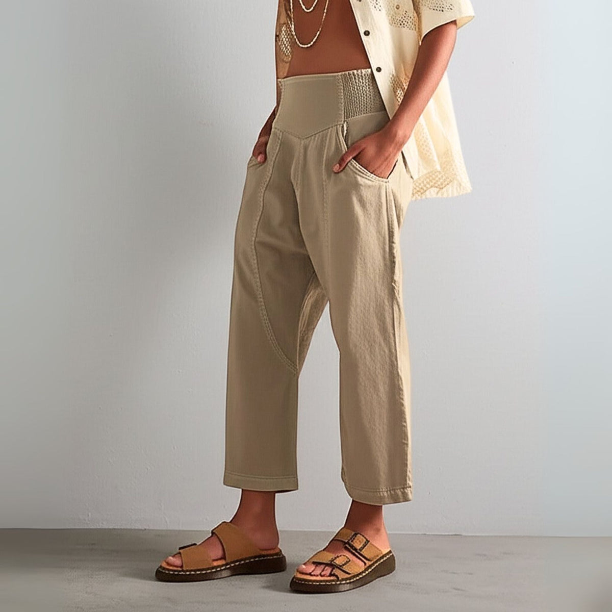 Wide Leg Pants Women Sculpted Harem Cut Denim Casual Chic 6