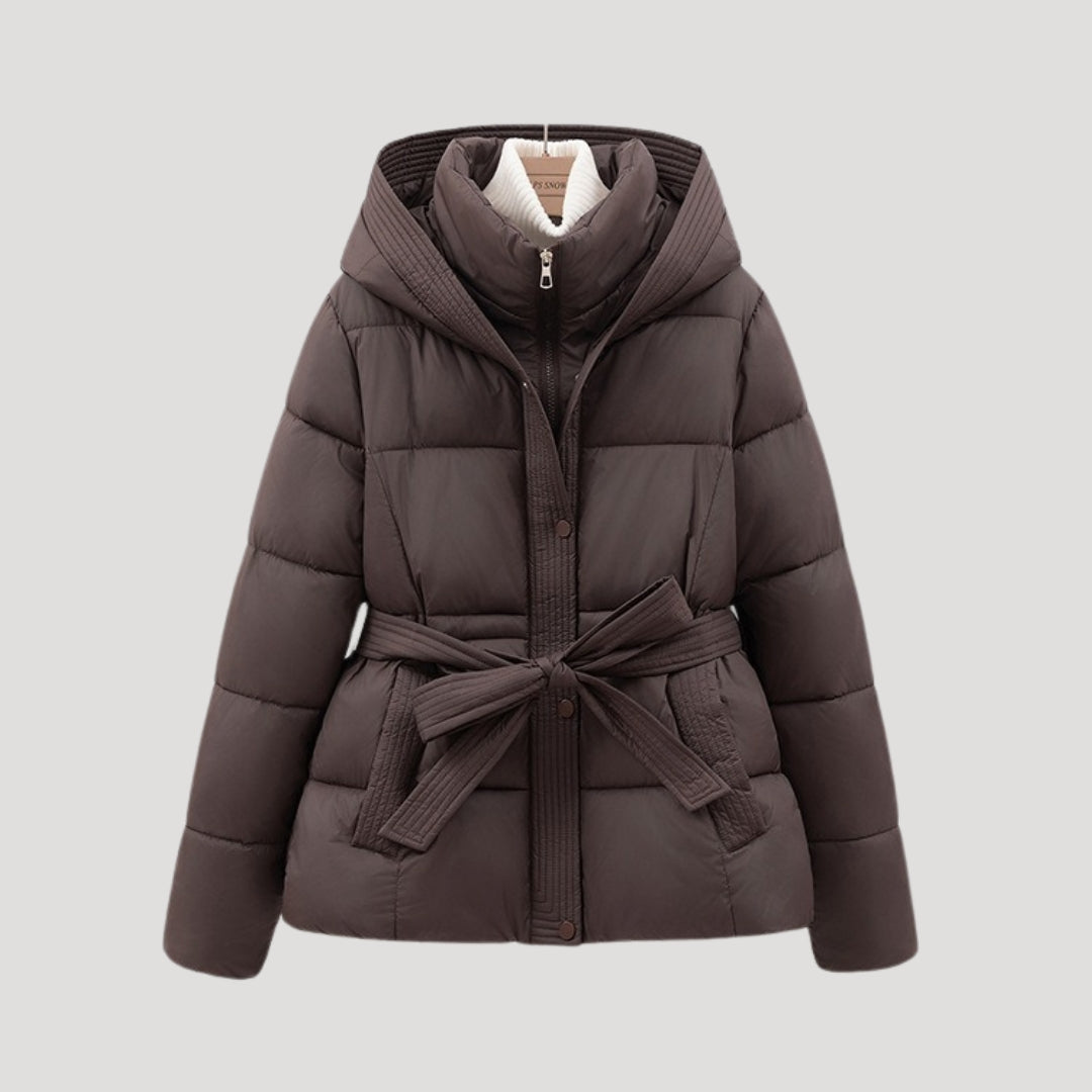 Winter Puffer Jacket Women Hooded Belted Design Warm Stylish Outerwear 0