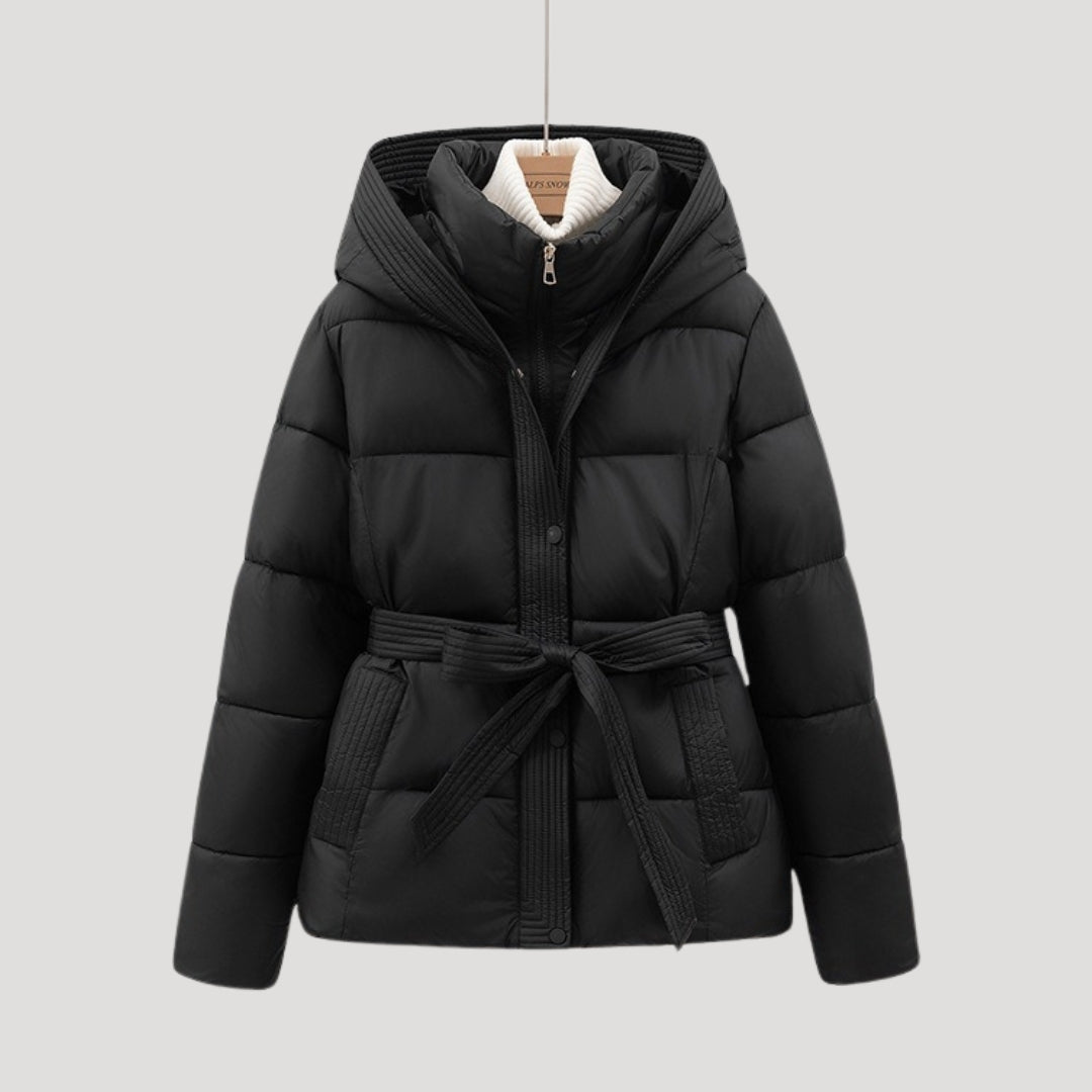 Winter Puffer Jacket Women Hooded Belted Design Warm Stylish Outerwear 1