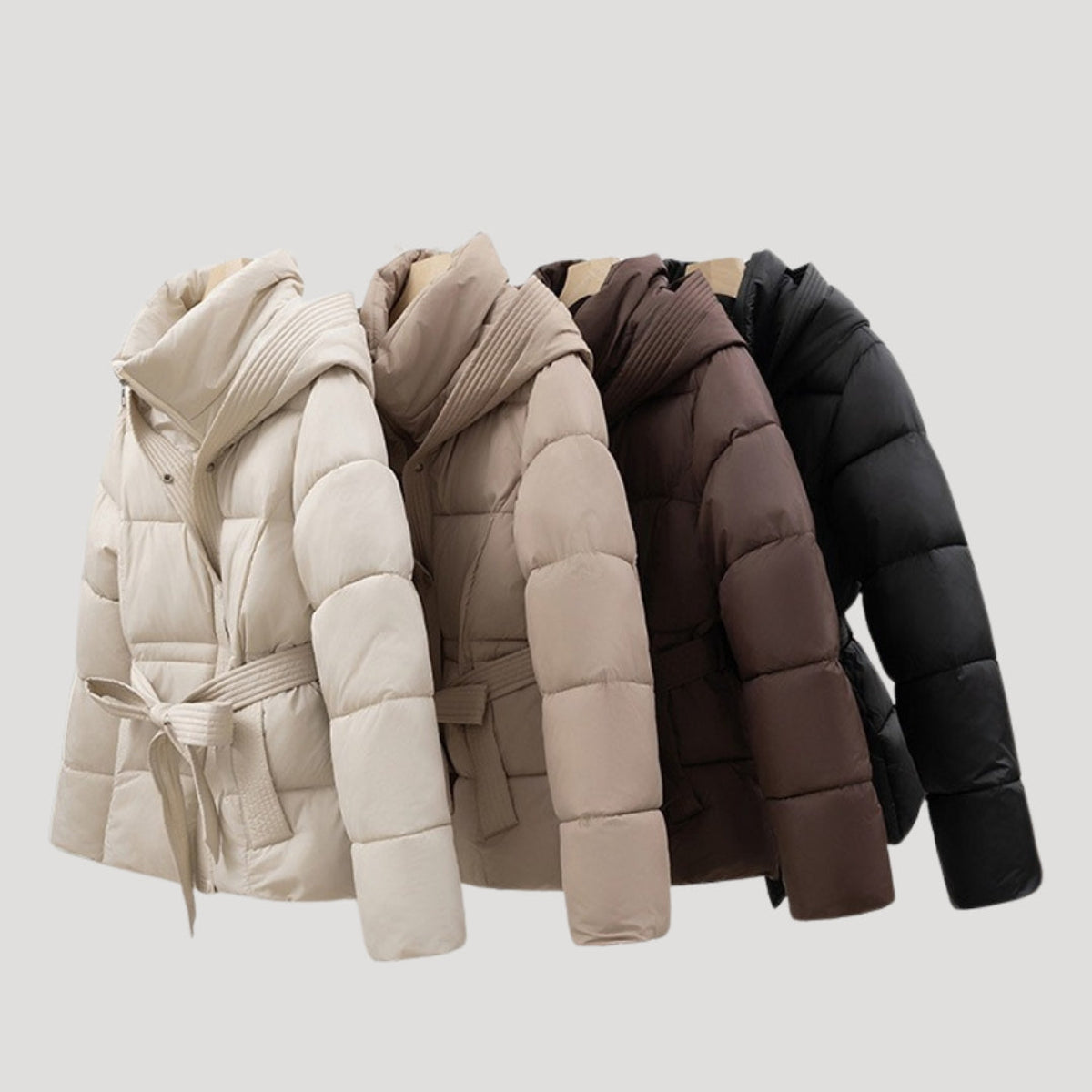 Winter Puffer Jacket Women Hooded Belted Design Warm Stylish Outerwear 7