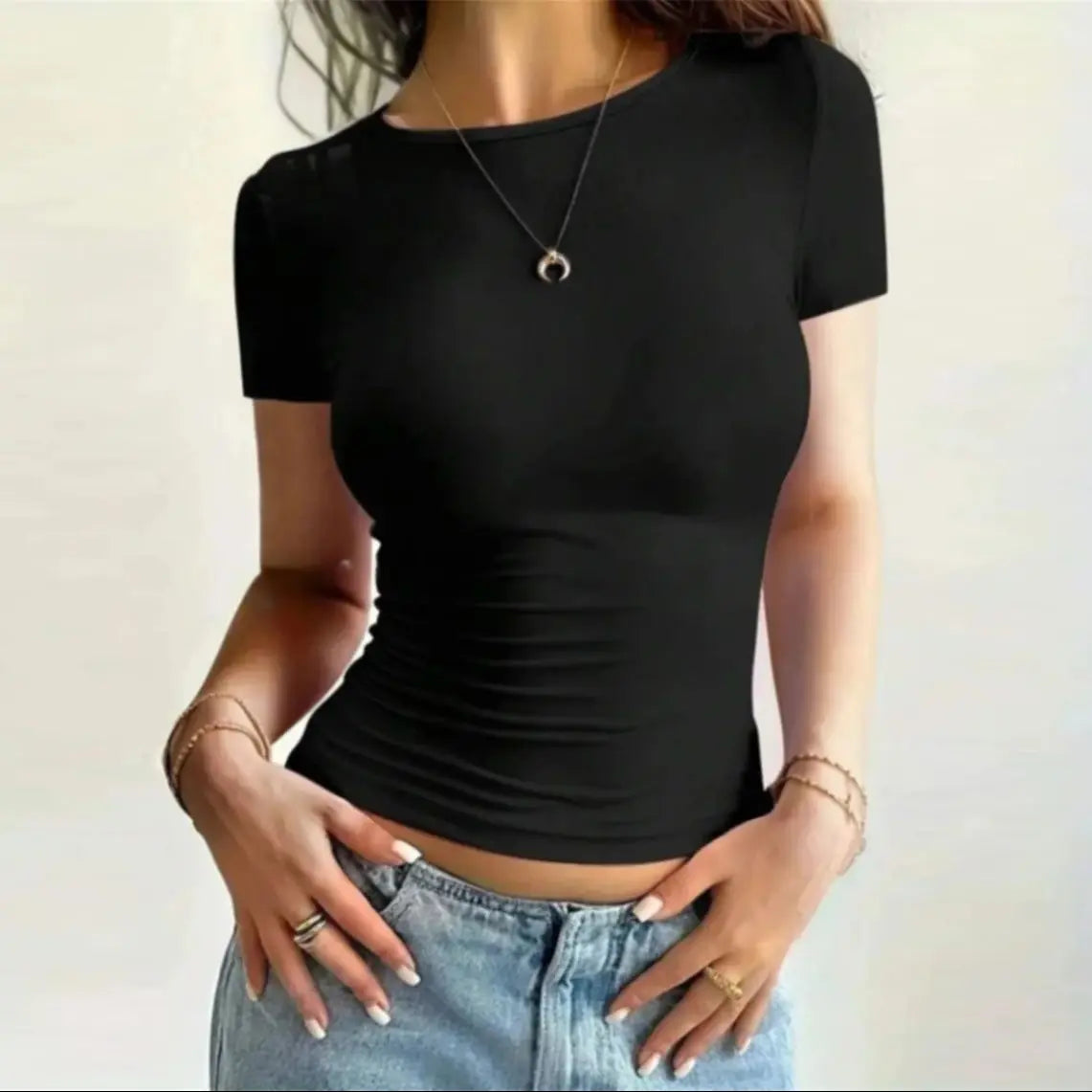 Women Simple Casual T-Shirt O Neck Short Sleeve Solid Summer Fashion Tee Tops Female Y2K Street Slim Clothes Outfit Shirts Chic 0