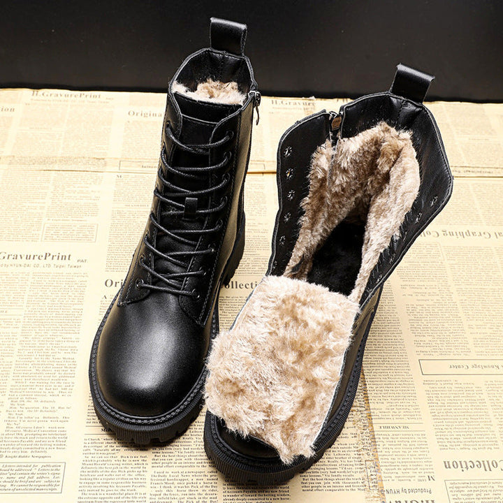 Women's Black Leather Winter Boots Comfortable Stylish Design 1