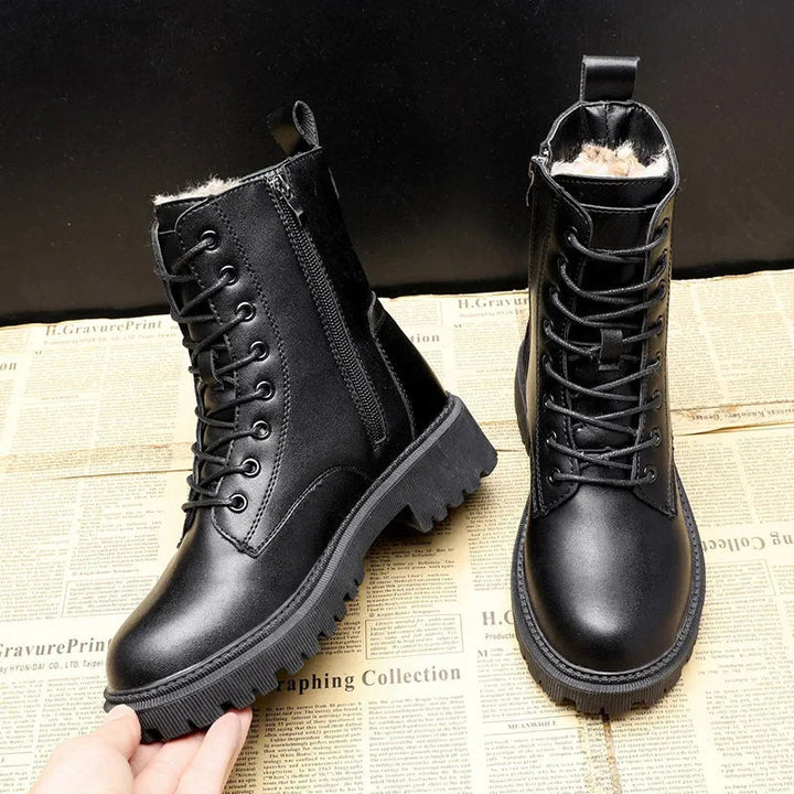 Women's Black Leather Winter Boots Comfortable Stylish Design 2