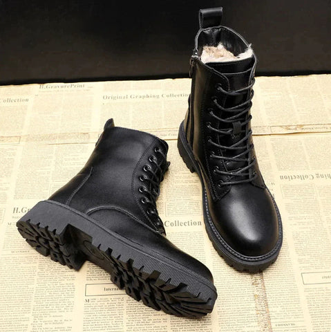 Women's Black Leather Winter Boots Comfortable Stylish Design 3