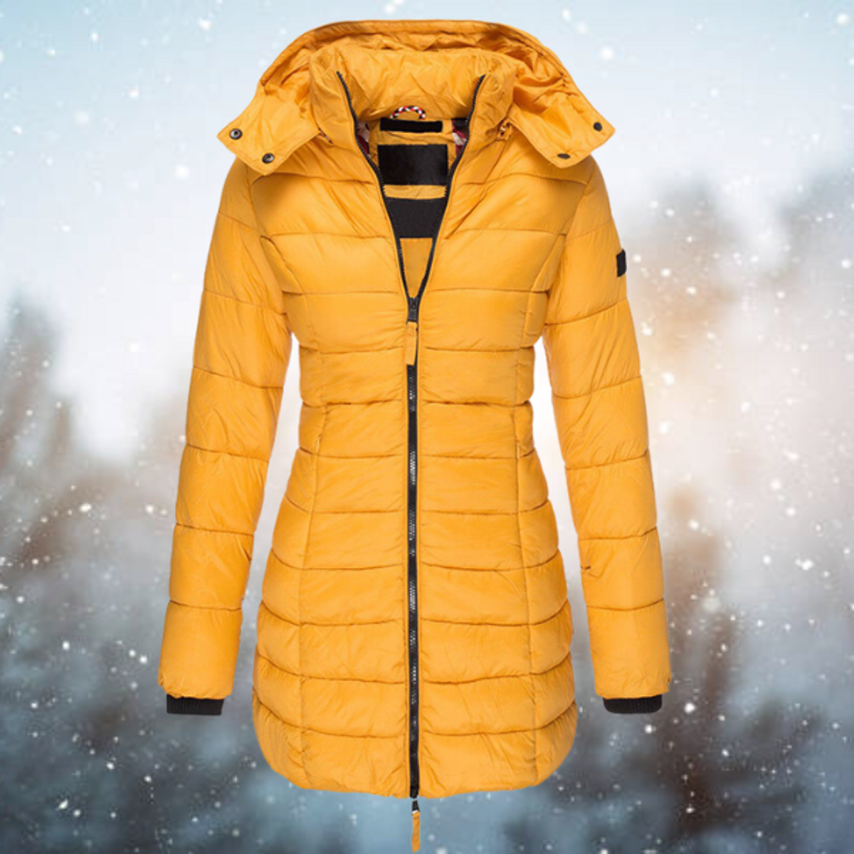 Women's Black Puffer Jacket Down Hooded Stylish Winter Coat 1