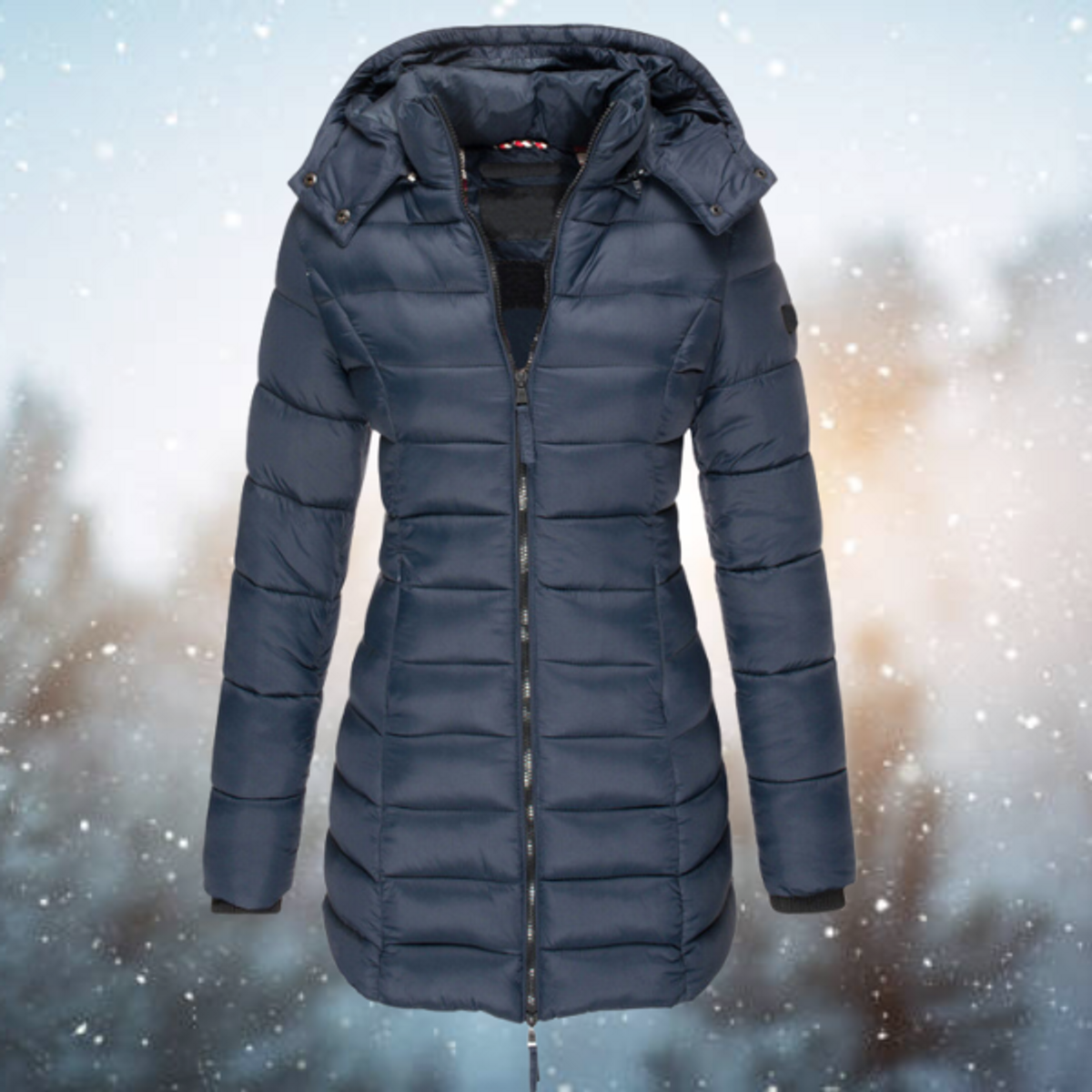 Women's Black Puffer Jacket with Hood Full-Length Zip Winter Essential 0