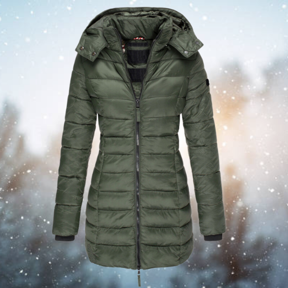 Women's Black Puffer Jacket with Hood Full-Length Zip Winter Essential 2