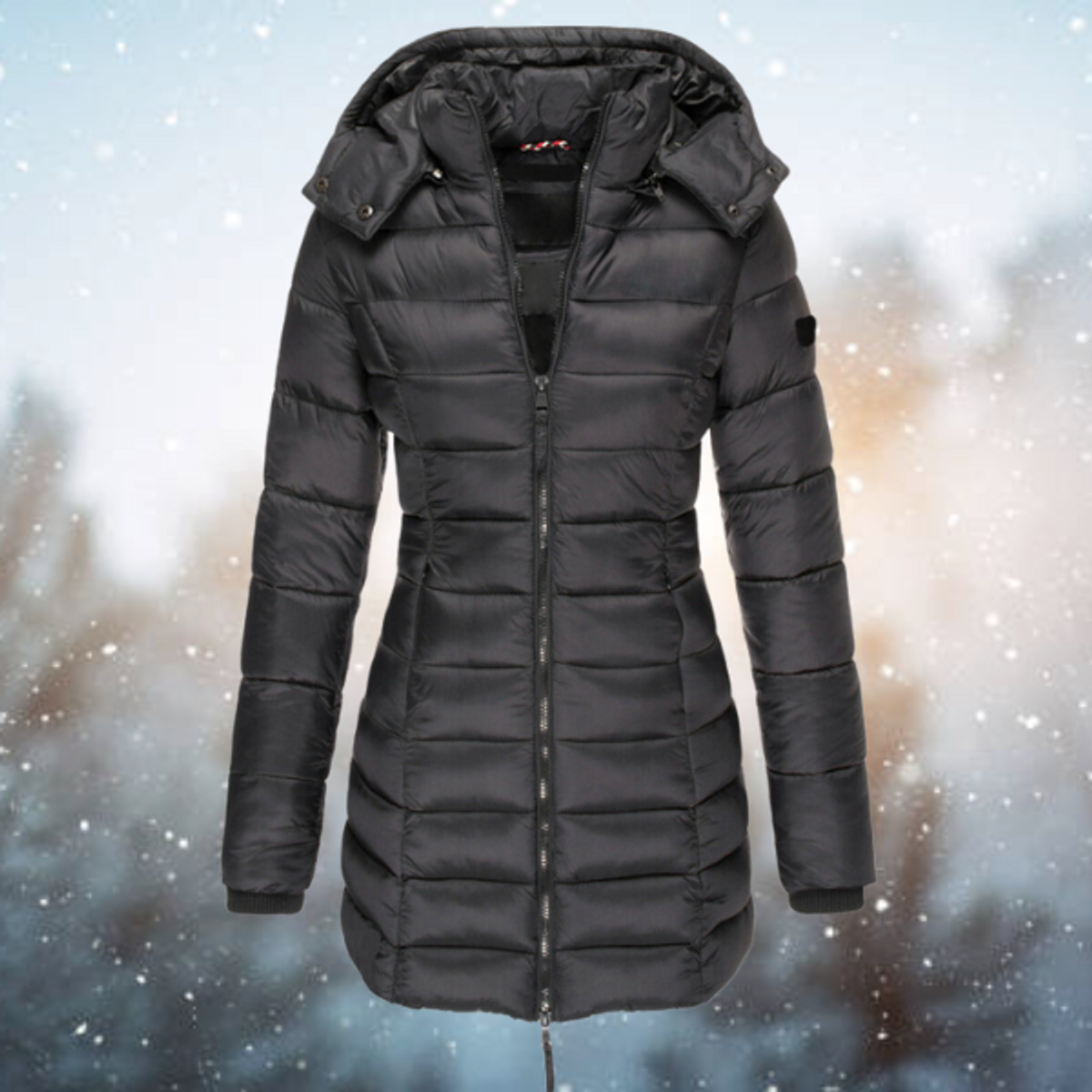 Women's Black Puffer Jacket with Hood Full-Length Zip Winter Essential 5