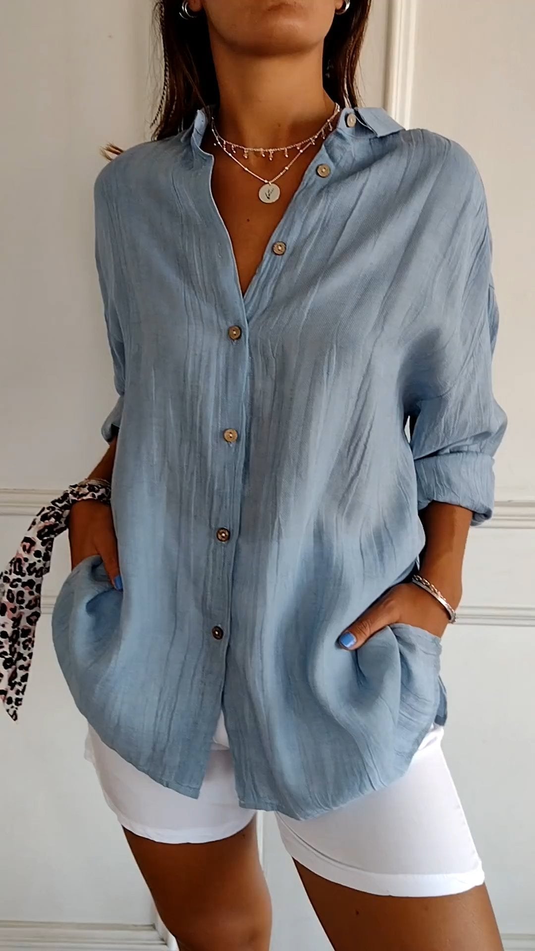Women's Button Down Shirt White Blouse Classic Fit Summer Elegance 0