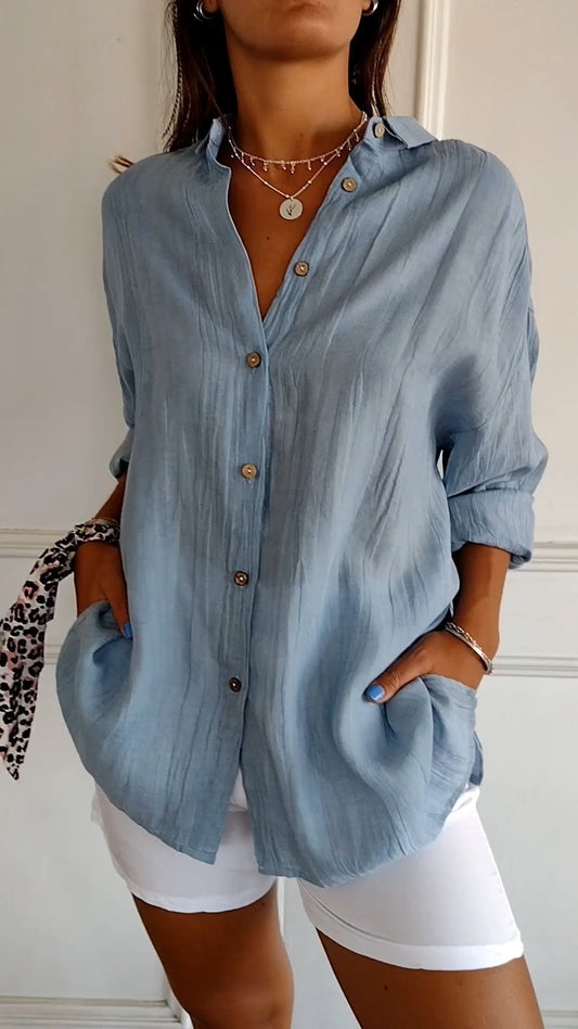 Women's Button Down Shirt White Blouse Classic Fit Summer Elegance 0