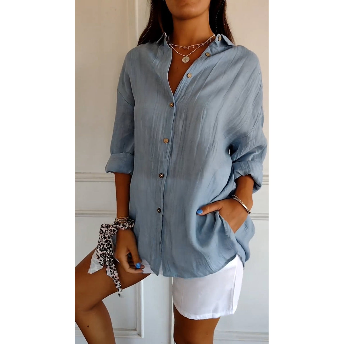 Women's Button Down Shirt White Blouse Classic Fit Summer Elegance 1