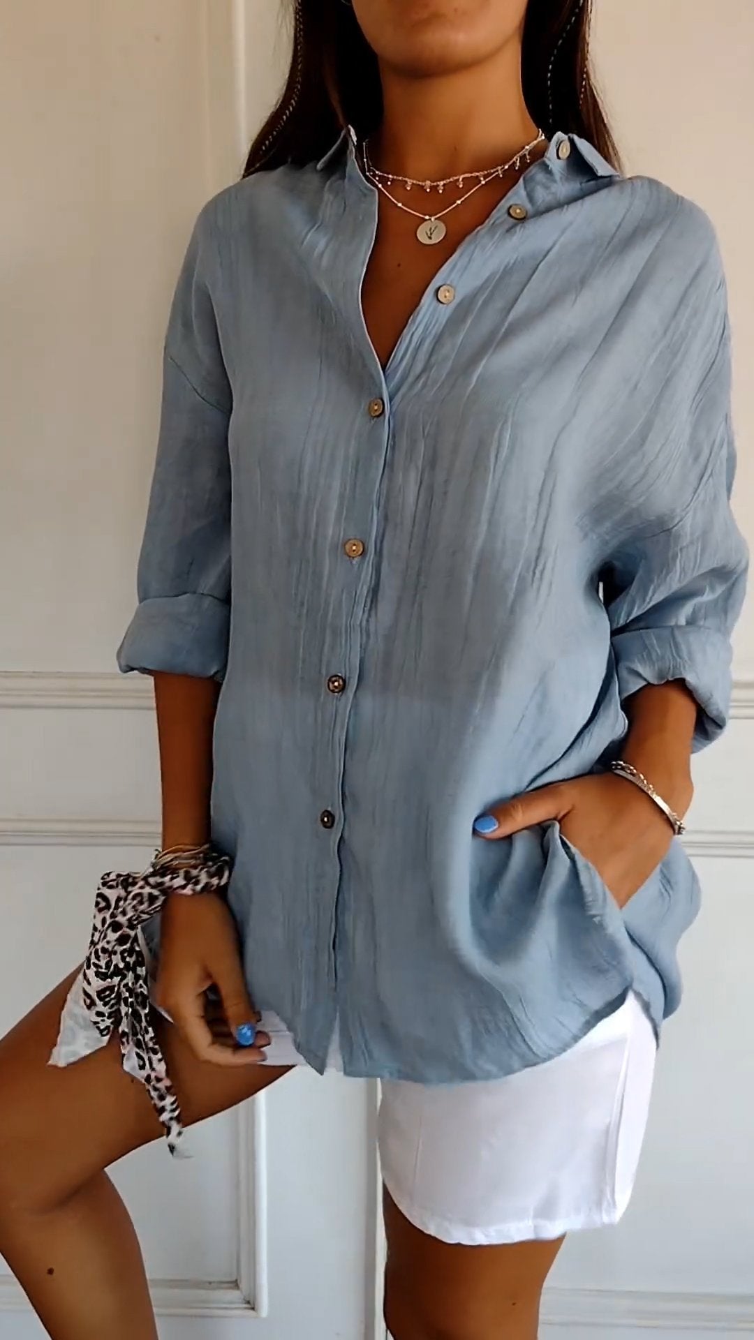 Women's Button Down Shirt White Blouse Classic Fit Summer Elegance 1