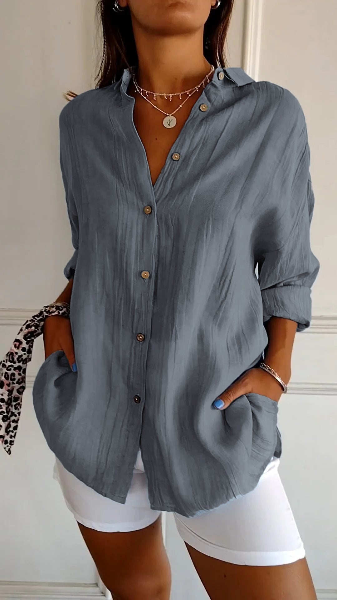 Women's Button Down Shirt White Blouse Classic Fit Summer Elegance 10