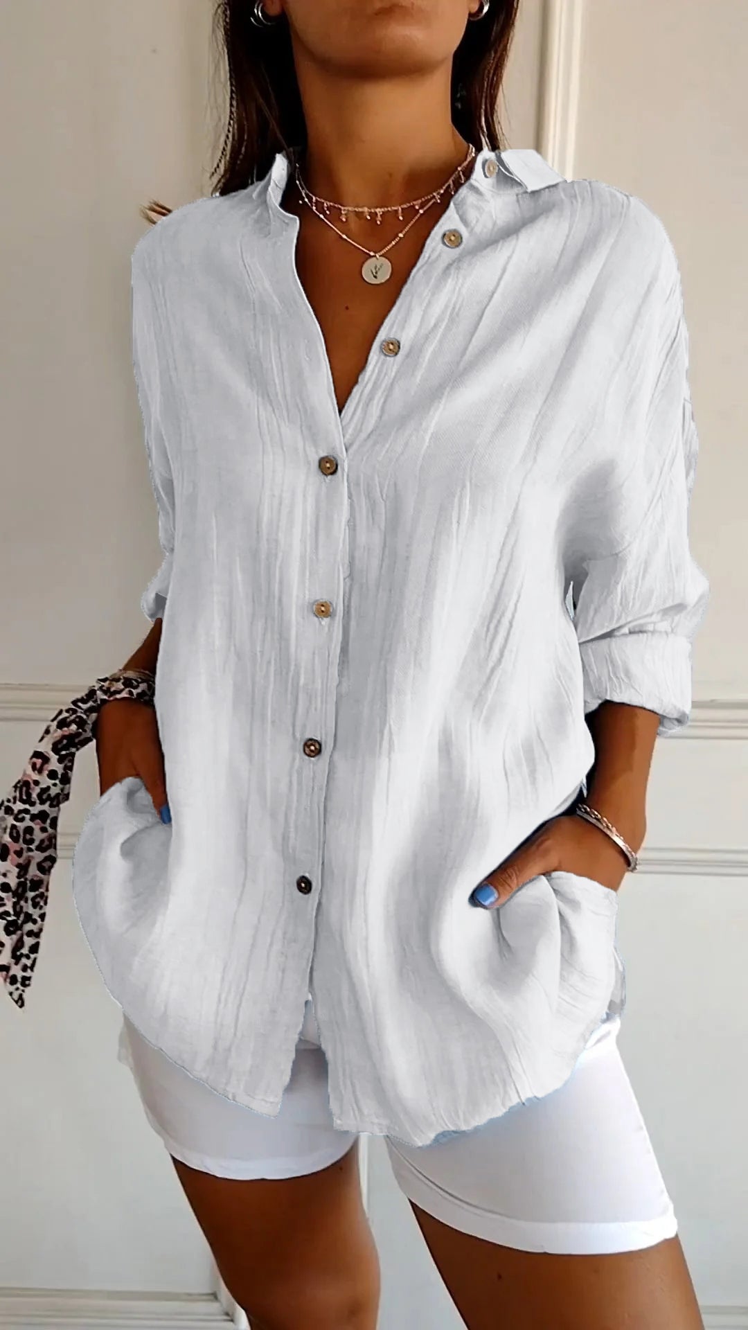 Women's Button Down Shirt White Blouse Classic Fit Summer Elegance 11