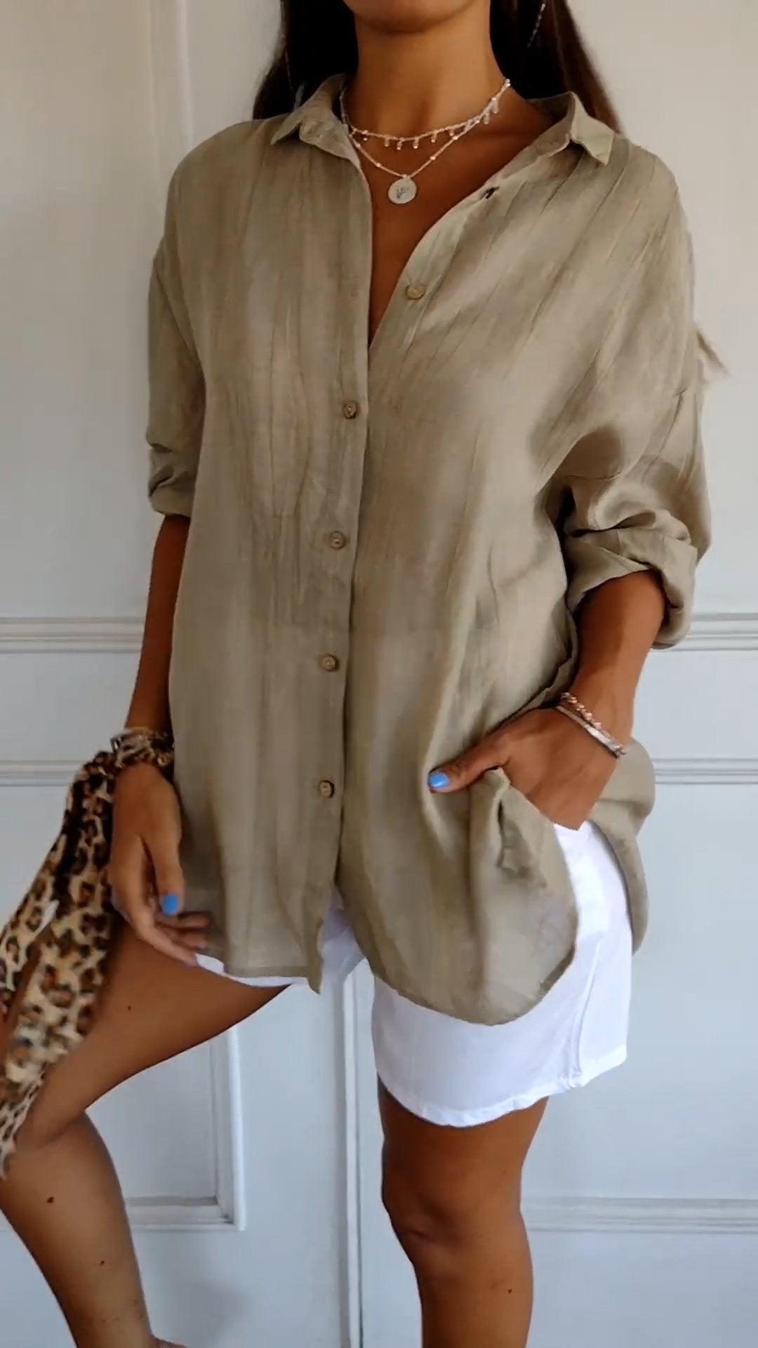 Women's Button Down Shirt White Blouse Classic Fit Summer Elegance 2