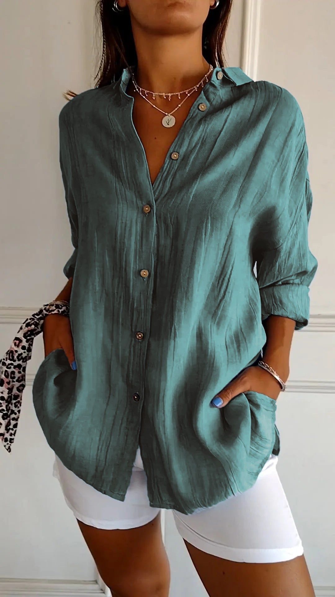 Women's Button Down Shirt White Blouse Classic Fit Summer Elegance 5