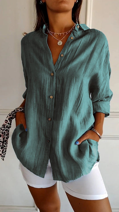 Women's Button Down Shirt White Blouse Classic Fit Summer Elegance 5