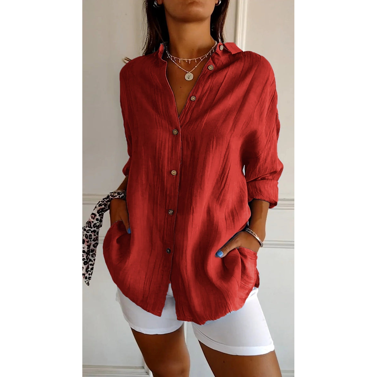 Women's Button Down Shirt White Blouse Classic Fit Summer Elegance 6