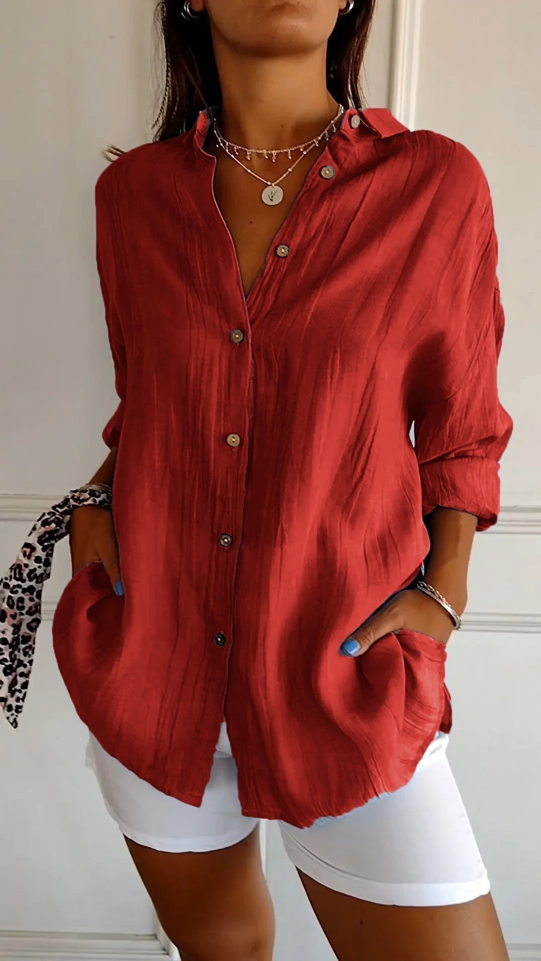 Women's Button Down Shirt White Blouse Classic Fit Summer Elegance 6
