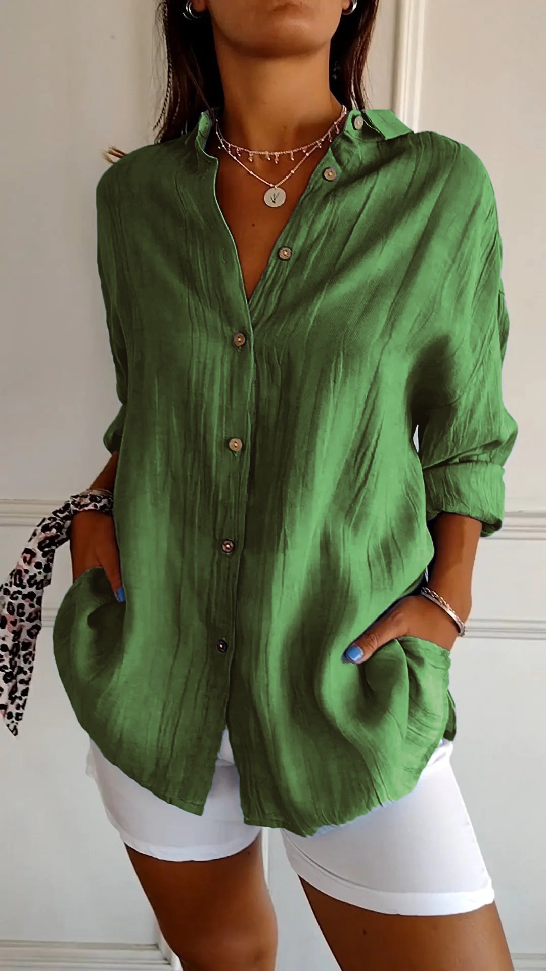 Women's Button Down Shirt White Blouse Classic Fit Summer Elegance 7