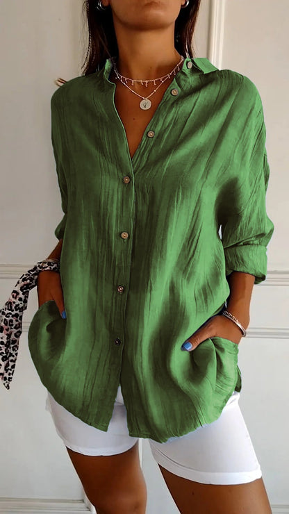 Women's Button Down Shirt White Blouse Classic Fit Summer Elegance 7