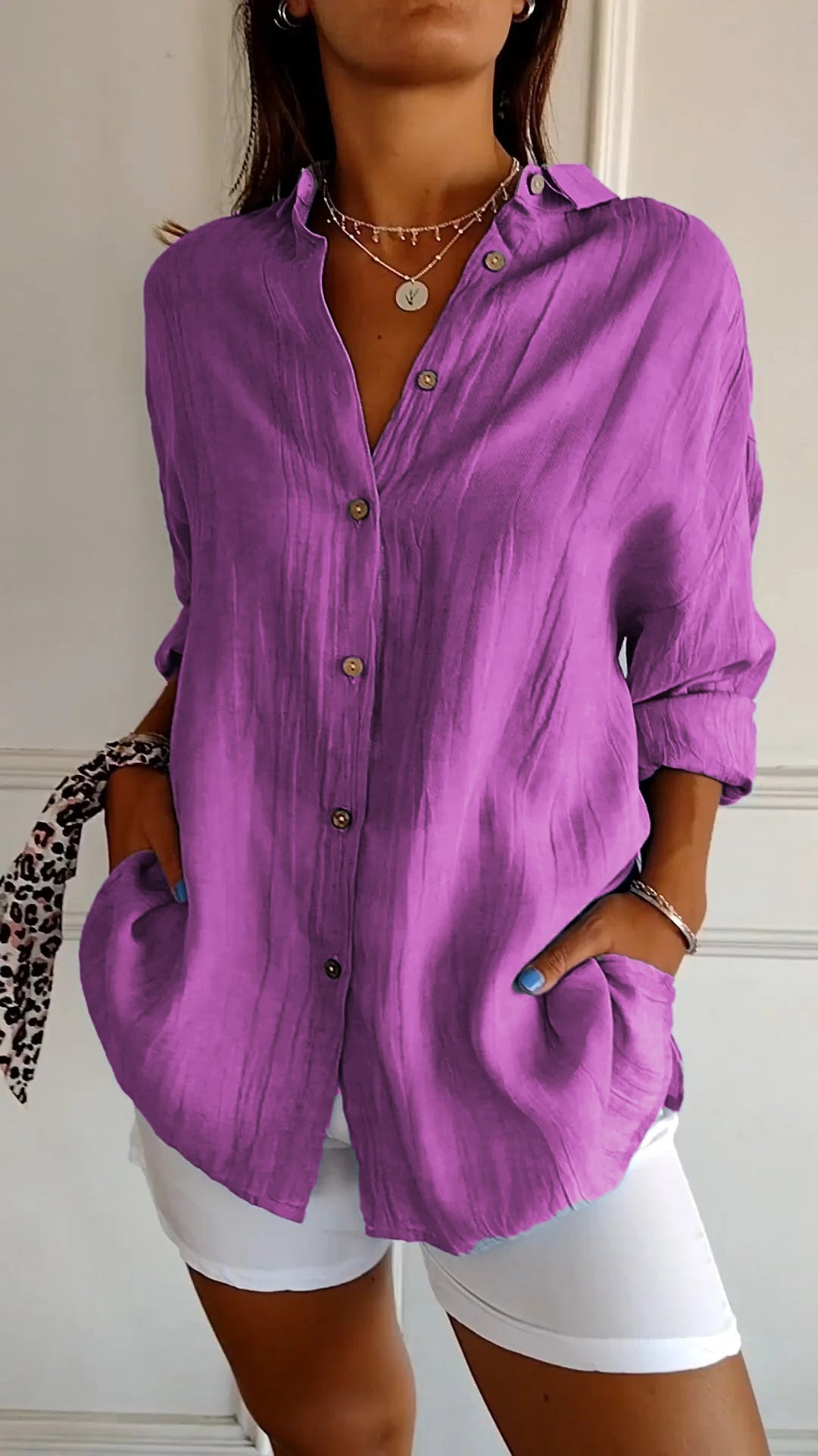 Women's Button Down Shirt White Blouse Classic Fit Summer Elegance 8