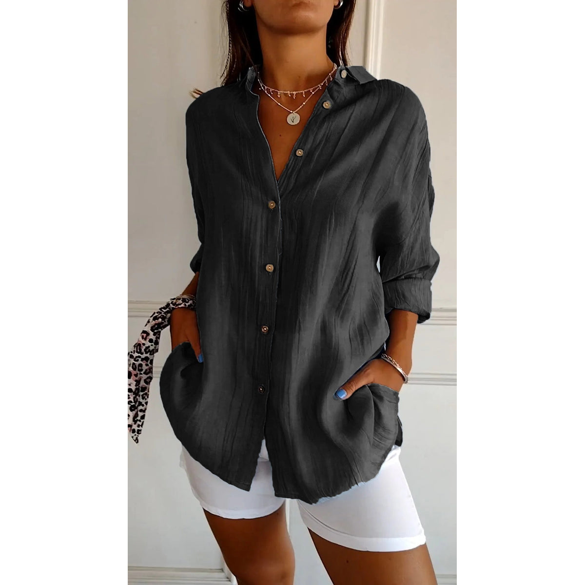 Women's Button Down Shirt White Blouse Classic Fit Summer Elegance 9